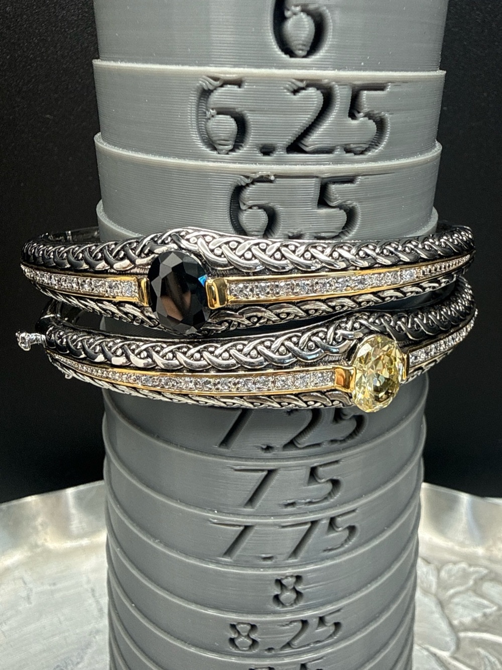 Source Unknown Black and Champagne Stone Braided Bangle Set